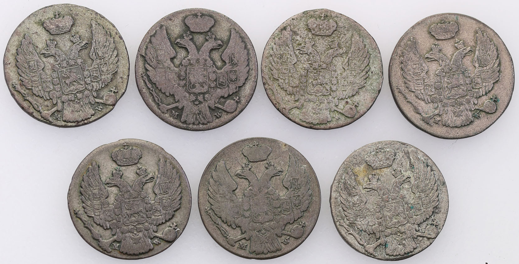 Polska XIX w./Rosja. 10 groszy 1835-1839 MW, Warszawa – zestaw 7 szt.